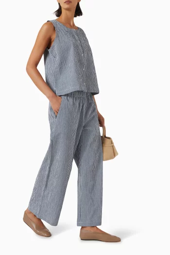 Pucker Check Wide-leg Pants in Organic-cotton
