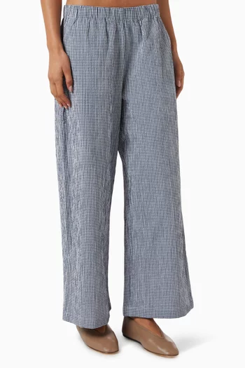 Pucker Check Wide-leg Pants in Organic-cotton