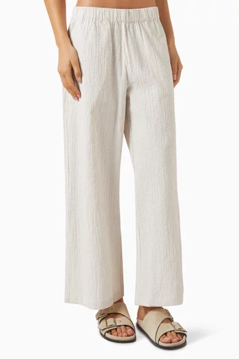Pucker Check Wide-leg Pants in Organic-cotton