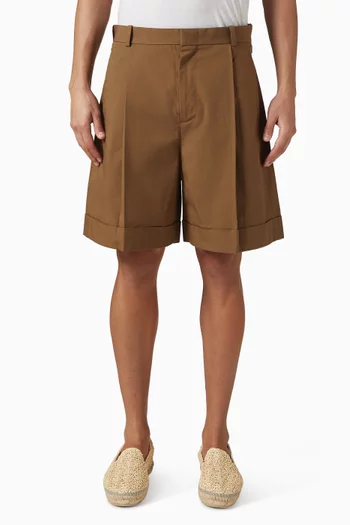 Pleated Cuffed Chino Shorts in Cotton-twill