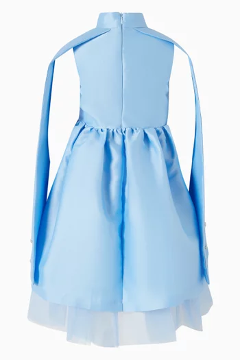 Crystal-Embellished Cape Sleeve Dress in Satin