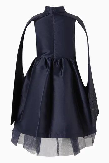 Crystal-Embellished Cape Sleeve Dress in Satin