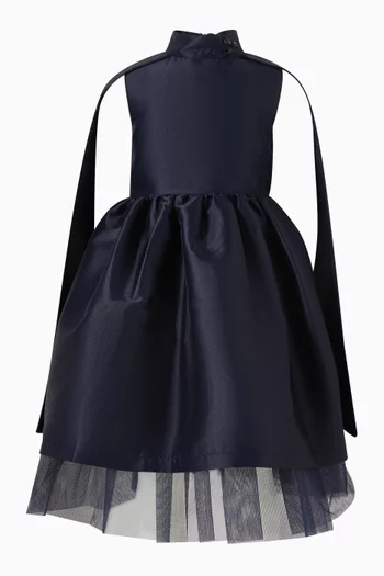 Crystal-Embellished Cape Sleeve Dress in Satin