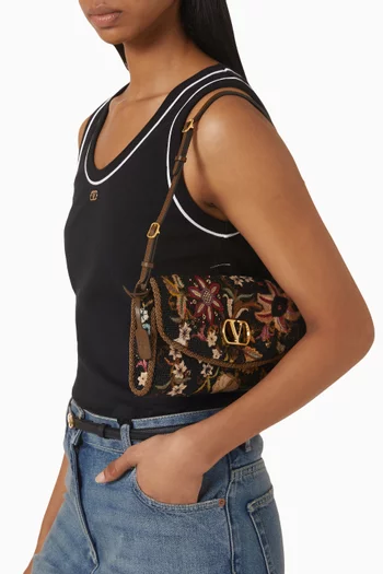 Small DeVain Embroidered Shoulder Bag in Satin