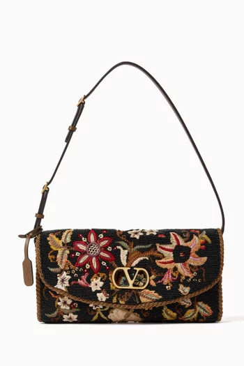 Small DeVain Embroidered Shoulder Bag in Satin