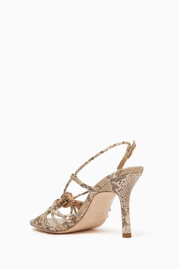 MAREKA SLINGBACK HIGH HEEL STILETTO IN SNAKE EMBOSSED LEATHER WITH GOLD HARDWARE AND STRAPPY FRONT 90MM:BEIGE:37|219861629