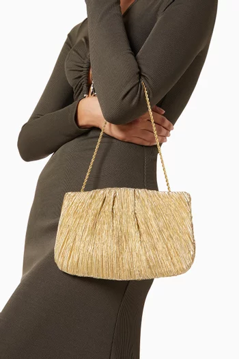 Small Brit Pleated Clutch in Metallic Lamé