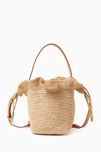 Small Laith Top Handle Bucket Bag in Raffia