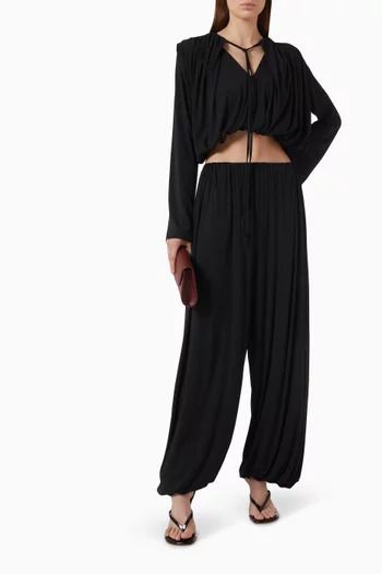 Olive Wide-leg Pants in Modal Jersey