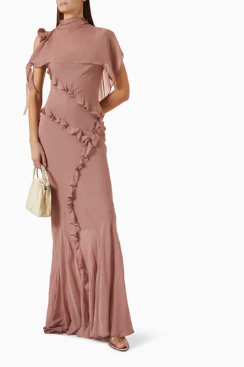 Romantic Ruffle Maxi Dress in Silk