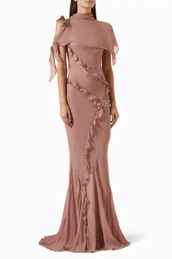 Romantic Ruffle Maxi Dress in Silk