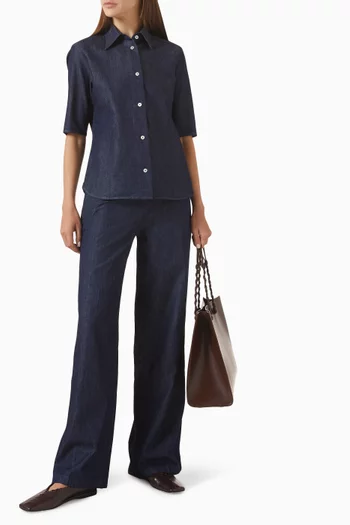 Straight-leg Pants in Cotton Chambray