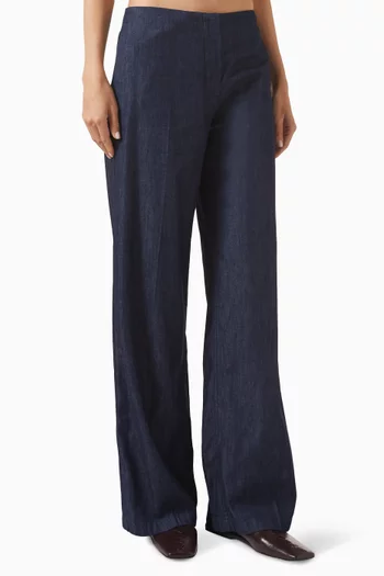 Straight-leg Pants in Cotton Chambray