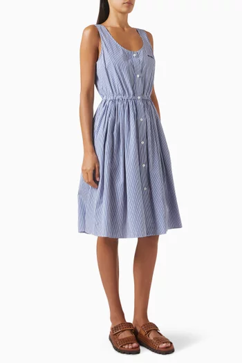 Vertical Stripe Mini Dress in Cotton-poplin