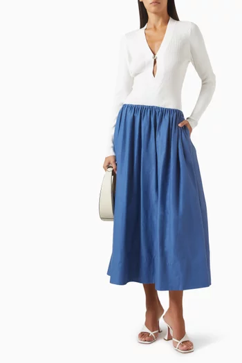 Imogen Pull-on Midi Skirt in Linen-blend