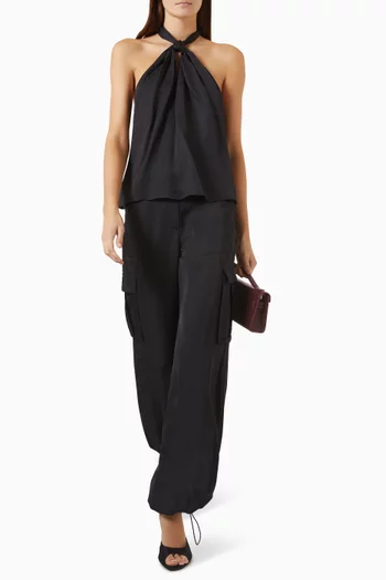 Everlee Knotted Halterneck Blouse in Satin
