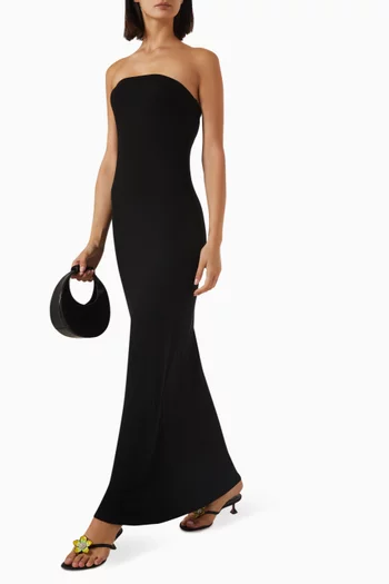 Rib Strapless Fluid Maxi Dress in Silk