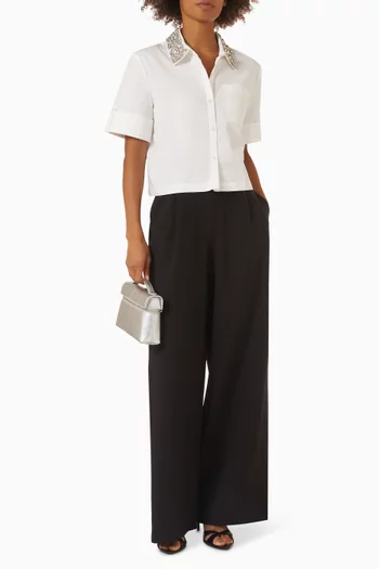 Zadie Embellished-collar Crop Shirt in Cotton-poplin