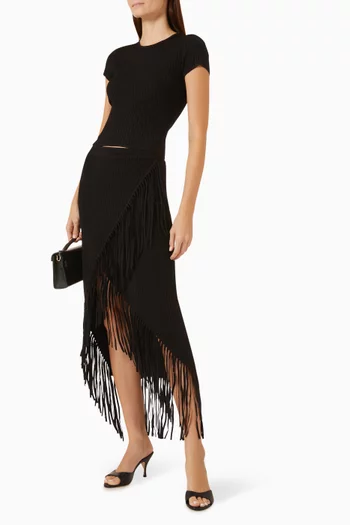 Giana Asymmetrical Fringe Midi Skirt