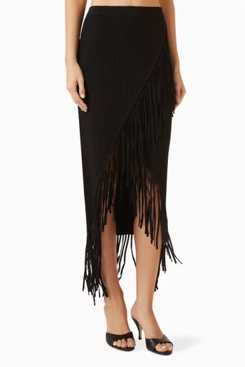 Giana Asymmetrical Fringe Midi Skirt