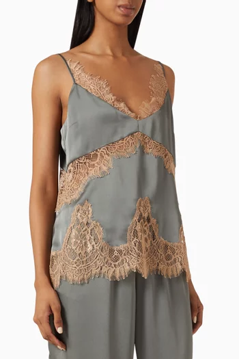 Mitsu Lace-trim Camisole Top in Satin