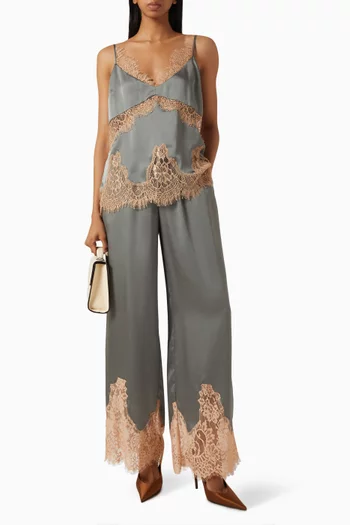 Mirel Lace-trim Pants in Satin