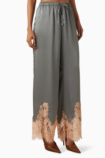Mirel Lace-trim Pants in Satin