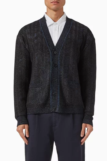 Greek Key Motif Cardigan in Wool-blend