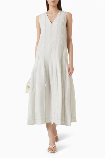 Sculpted Pleated Midi Dress in Linen
