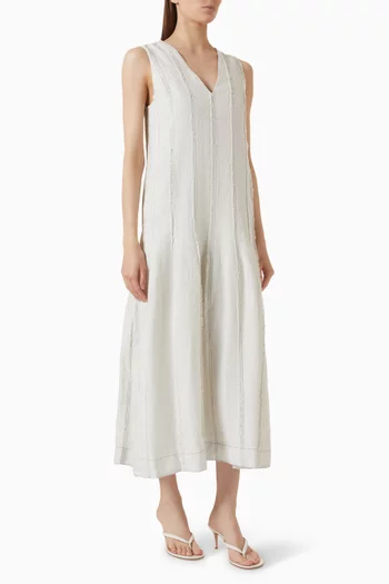 Sculpted Pleated Midi Dress in Linen