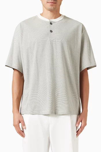 Henley T-Shirt in Striped Cotton