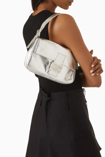 2000s Crystal Baguette Shoulder Bag in Lambskin Leather