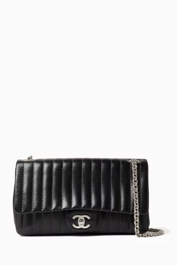 2000s Vertical Stitch Single-flap Shoulder Bag in Lambskin Leather
