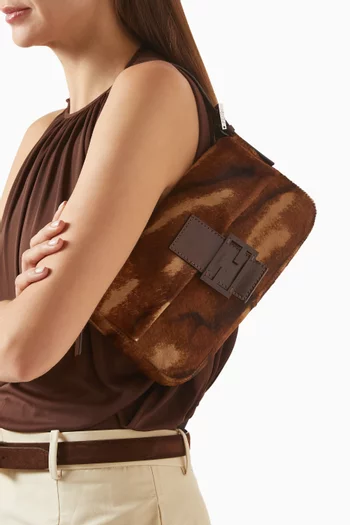 Animal Print Baguette Shoulder Bag in Pony Hair & Leather