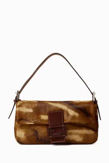 Animal Print Baguette Shoulder Bag in Pony Hair & Leather