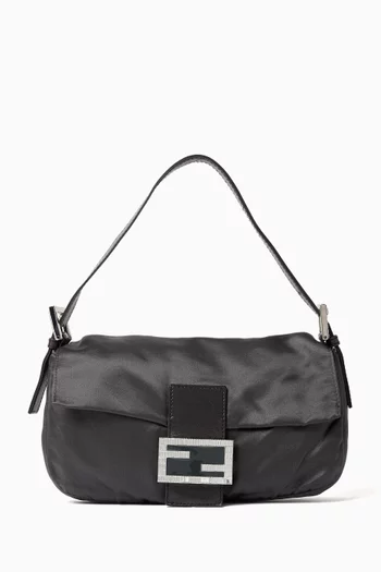 Crystal Baguette Shoulder Bag in Silk Satin & Leather
