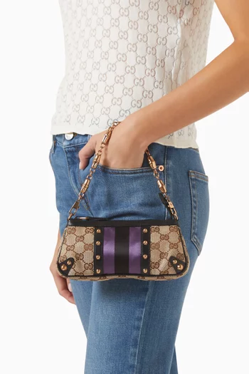 Mini Tom Ford Bamboo Shoulder Bag in Leather & GG Monogram Canvas