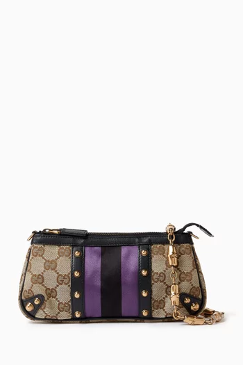 Mini Tom Ford Bamboo Shoulder Bag in Leather & GG Monogram Canvas
