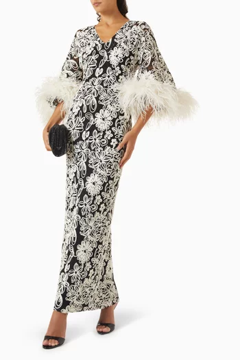 Feather-trim Embroidered Dress