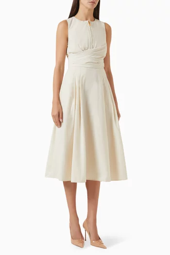 Draped Volume Midi Dress in Taffeta