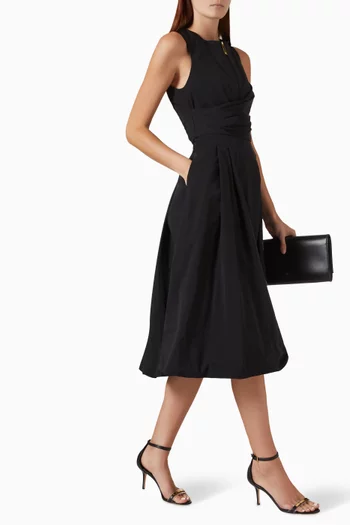 Draped Volume Midi Dress in Taffeta