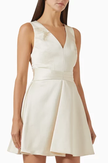 Feather-embroidered Mini Dress in Duchess Satin