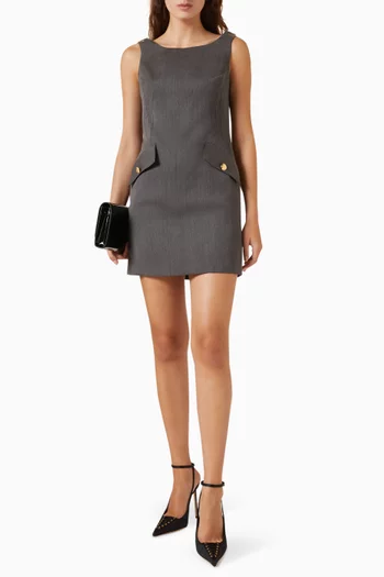 Button Mini Dress in Virgin Wool Blend