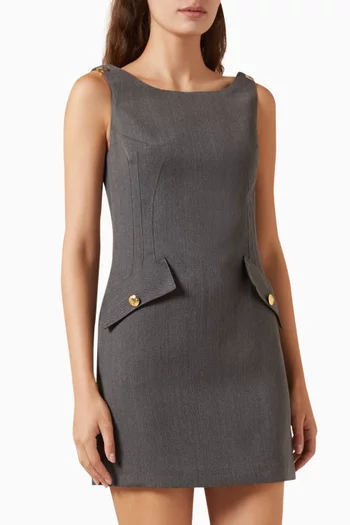 Button Mini Dress in Virgin Wool Blend