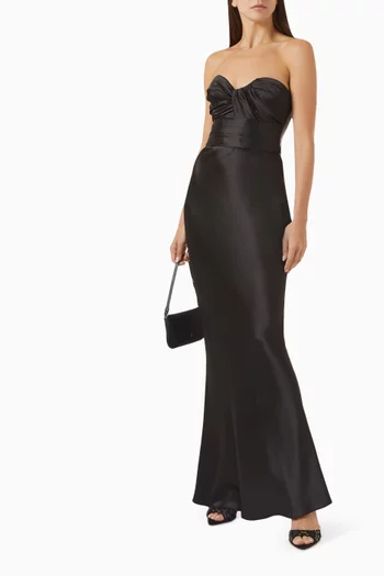 Draped Off-shoulder Dress in Satin