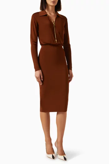 Polo-collar Midi Dress in Knit