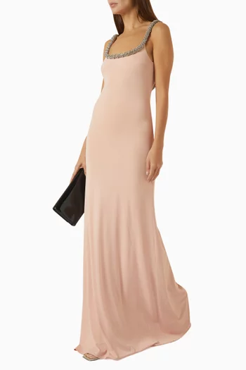 Crystal-trim Gown in Jersey Crepe