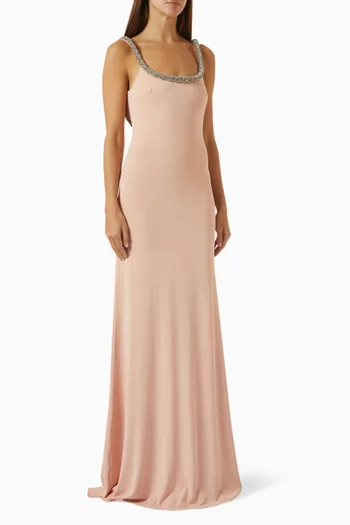 Crystal-trim Gown in Jersey Crepe