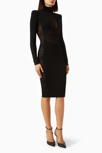 Lace-panel Midi Dress