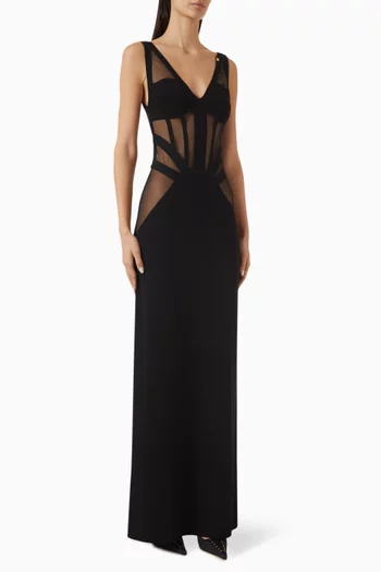 Sheer Panel Knitted Evening Gown